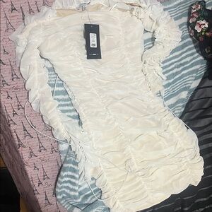 Fashion Nova Cream Ruched Dress